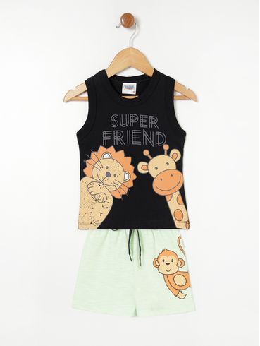 Conjunto Curto Infantil Para Bebê- Preto