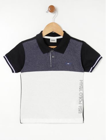 Polo Manga Curta Infantil Para Menino - Preto/Azul Marinho/Branco