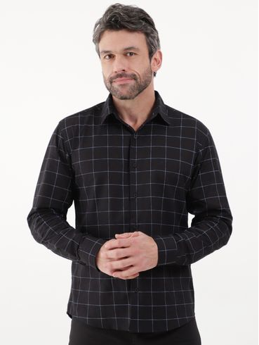 Camisa Manga Longa Xadrez Masculina Preto
