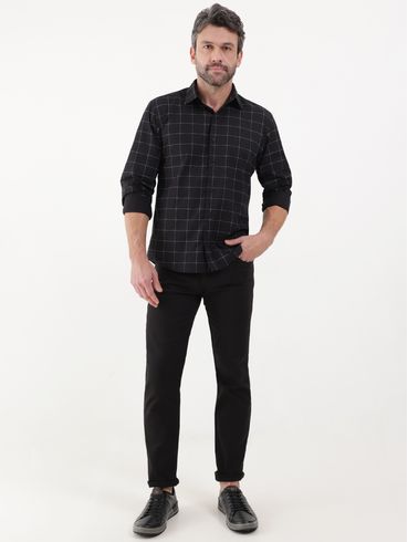 Camisa Manga Longa Xadrez Masculina Preto