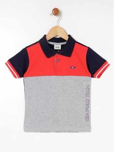 Polo Manga Curta Infantil Para Menino - Azul Marinho/Vermelho/Cinza