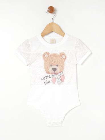 Body Manga Curta Infantil Para Menina- Off white