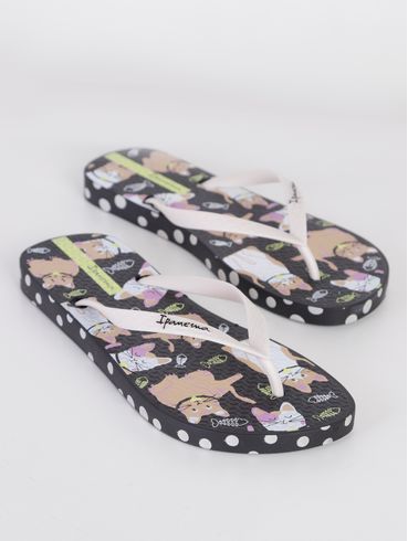 Chinelo Ipanema Love Pets Feminino Preto/Bege/Branco