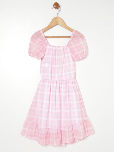 Vestido Xadrez Juvenil Para Menina - Rosa