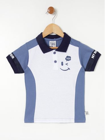 Polo Manga Curta Infantil Para Menino - Azul/Branco