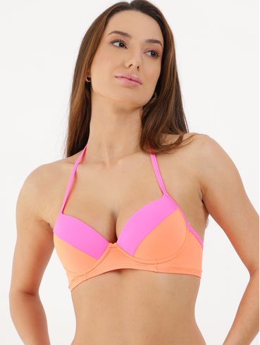 Biquíni Top Com Bojo Feminino Laranja/Rosa