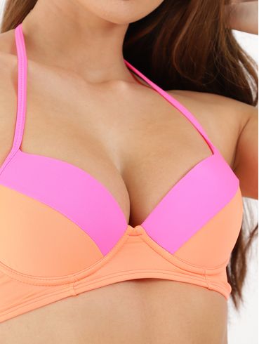 Biquíni Top Com Bojo Feminino Laranja/Rosa