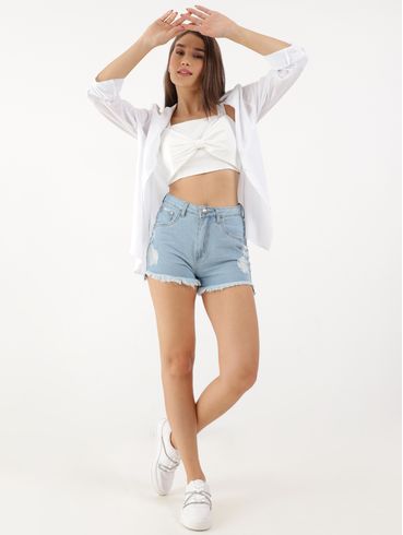 Short Jeans Destroyed Autentique Feminino AZUL