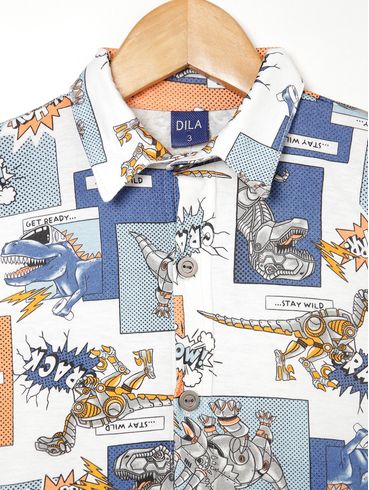 Camisa Estampada Infantil Para Menino AZUL