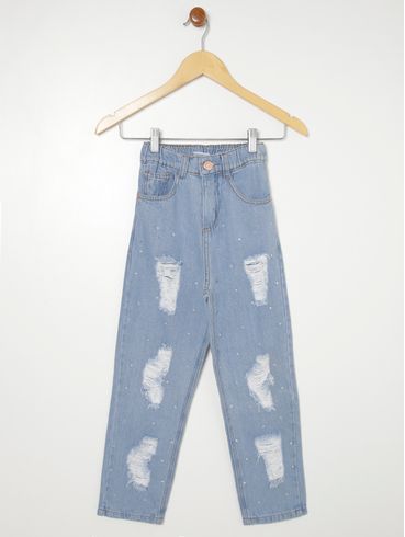 Calça Mom Jeans Juvenil Para Menina - AZUL