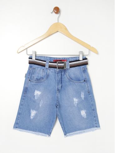 Bermuda Jeans com Cinto Juvenil Para Menino - AZUL