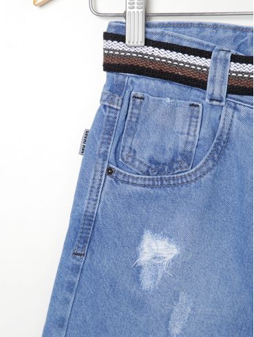 Bermuda Jeans com Cinto Juvenil Para Menino - AZUL