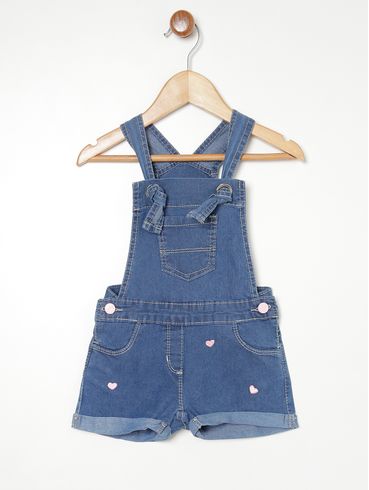 Macacão Jardineira Jeans Infantil Para Menina - AZUL