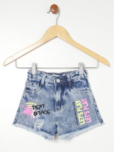 Short Jeans Destroyed Infantil Para Menina - AZUL