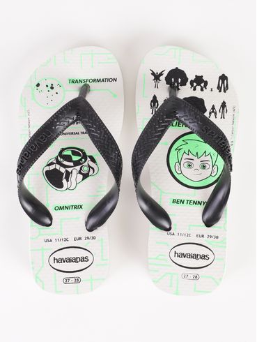 Chinelo Havaianas Ben 10  Juvenil Para Menino - BRANCO/PRETO