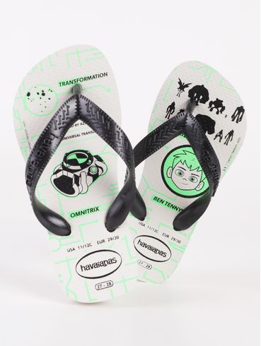 Chinelo Havaianas Ben 10  Juvenil Para Menino - BRANCO/PRETO