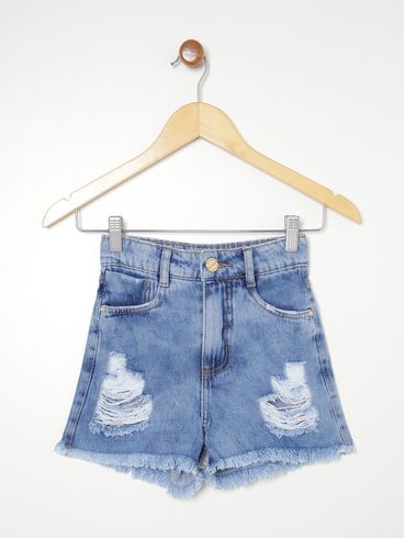 Short Jeans Destroyed Juvenil Para Menina AZUL