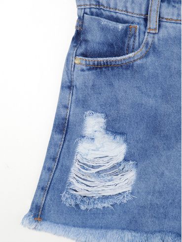 Short Jeans Destroyed Juvenil Para Menina AZUL