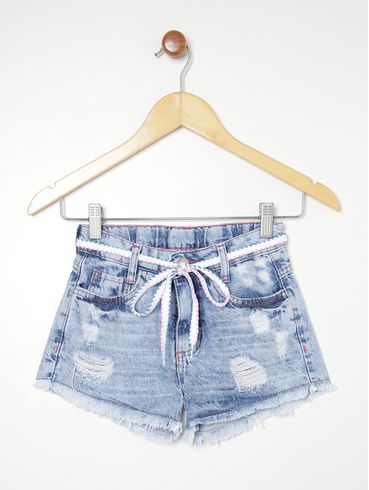 Short Jeans com Cinto Juvenil Para Menina AZUL