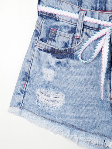 Short Jeans com Cinto Juvenil Para Menina AZUL