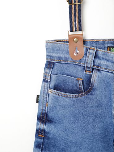 Bermuda Jeans + Suspensório Infantil Para Menino - AZUL