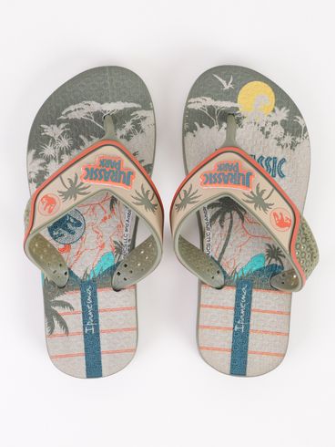 Chinelo Ipanema Jurassic Park Juvenil Para Menino- VERDE/BEGE/LARANJA