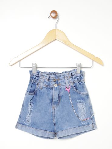 Short Jeans Destroyed Infantil Para Menina - AZUL