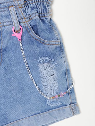 Short Jeans Destroyed Infantil Para Menina - AZUL