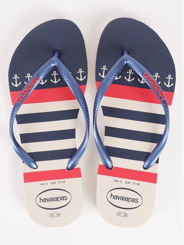 Chinelo Havaianas Slim Nautical Feminino BEGE/MARINHO