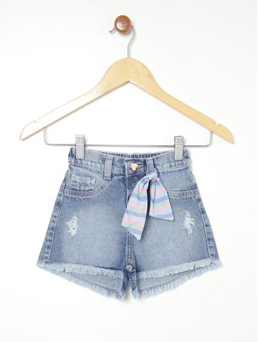 Short Jeans com Lenço Kid+ Infantil Para Menina - AZUL