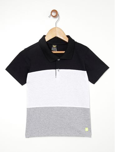 Polo Infantil Para Menino - PRETO/BRANCO/MESCLA