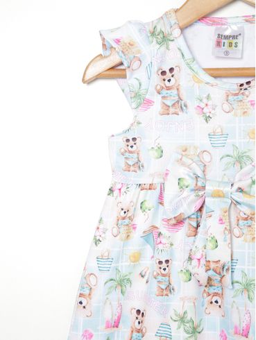 Vestido Estampado Infantil Para Menina - AZUL