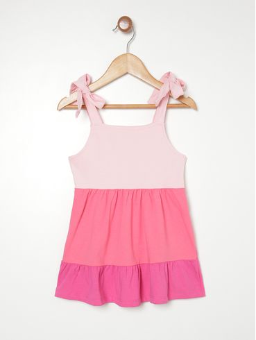 Vestido Tricolor Infantil Para Menina - ROSA