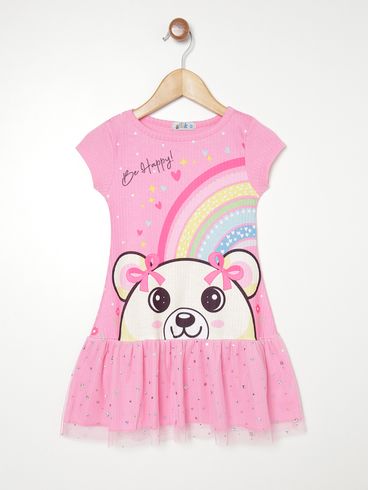 Vestido Canelado Flik Infantil Para Menina - ROSA