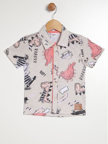 Camisa Estampada Infantil Para Menino - BEGE