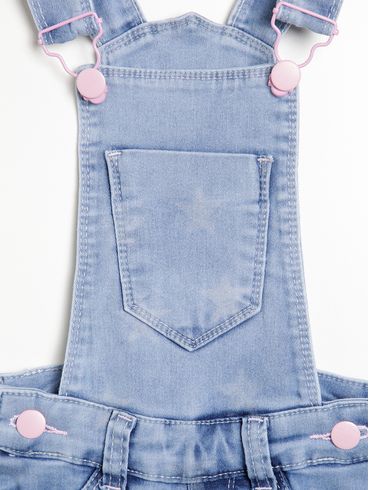 Macaquinho Jardineira Jeans Infantil Para Menina - AZUL