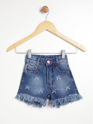 Short Jeans Infantil Para Menina - AZUL