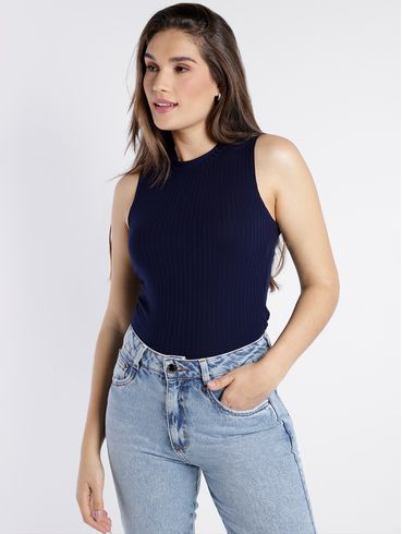Blusa Regata Canelada Autentique Feminina MARINHO