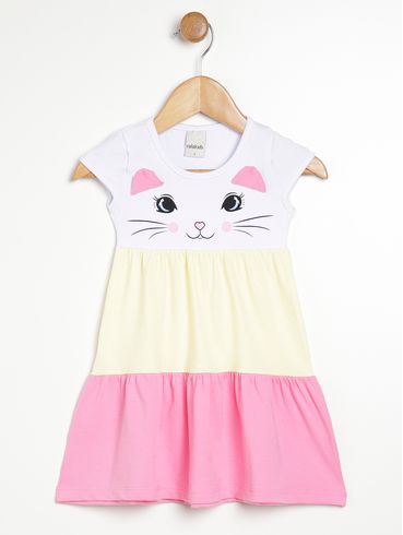 Vestido Infantil Para Menina - BRANCO/AMARELO/ROSA