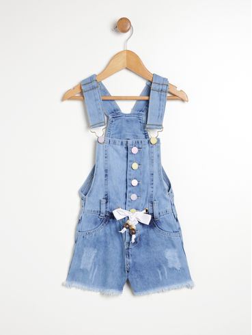 Salopete Jeans Infantil Para Menina - AZUL