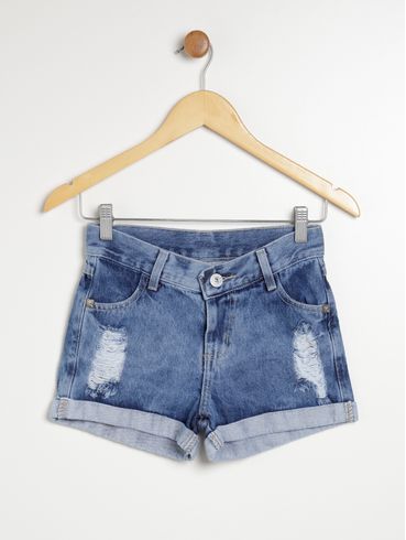 Short Jeans Destroyed Juvenil Para Menina - AZUL