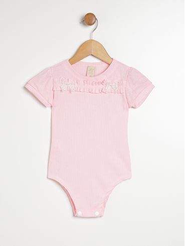 Body Canelado Infantil Para Bebê- ROSA