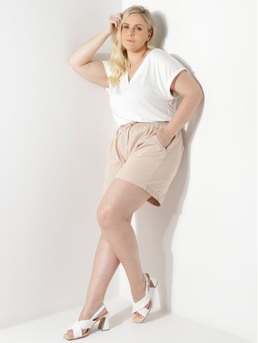 Short Sarja Plus Size Feminino BEGE