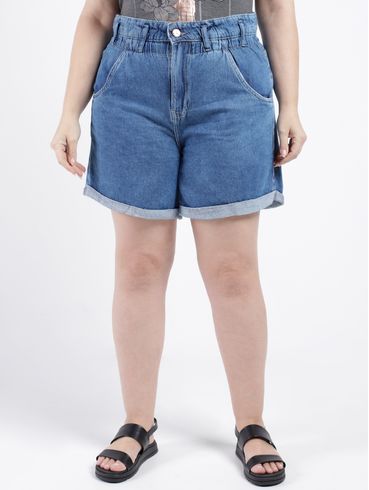 Short Jeans Clochard Úber Plus Size Feminino AZUL