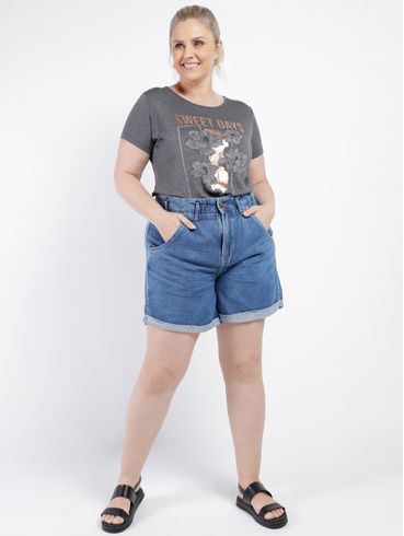 Short Jeans Clochard Úber Plus Size Feminino AZUL