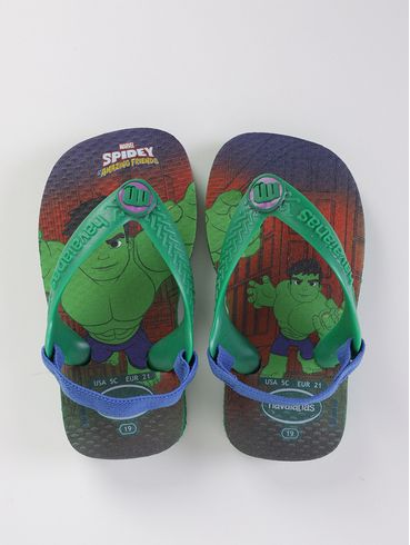 Chinelo Havaianas Hulk Infantil Para Bebê Menino - VERDE/AZUL