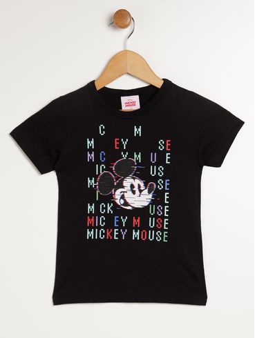 Camiseta Mickey Mouse Infantil Para Menino - PRETO