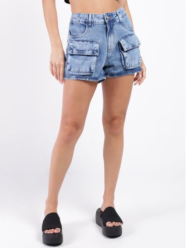 Short Jeans Cargo Sawary Feminino AZUL