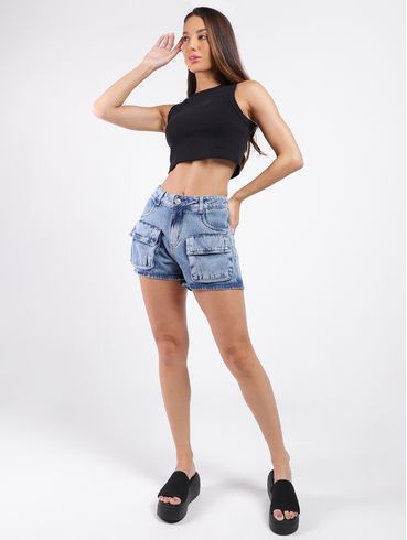 Short Jeans Cargo Sawary Feminino AZUL