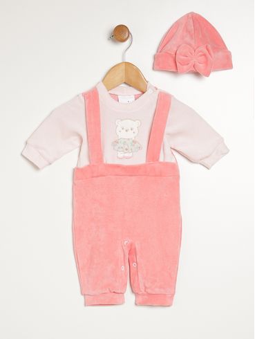 Macacão com Boina Infantil Para Menina - ROSE/ROSA CLARO